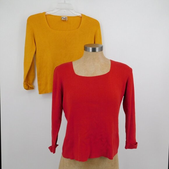 Lot Of 2 Clio Women Yellow & Red Square Neck Pullover Long Sleeve Top Size L - Picture 1 of 11